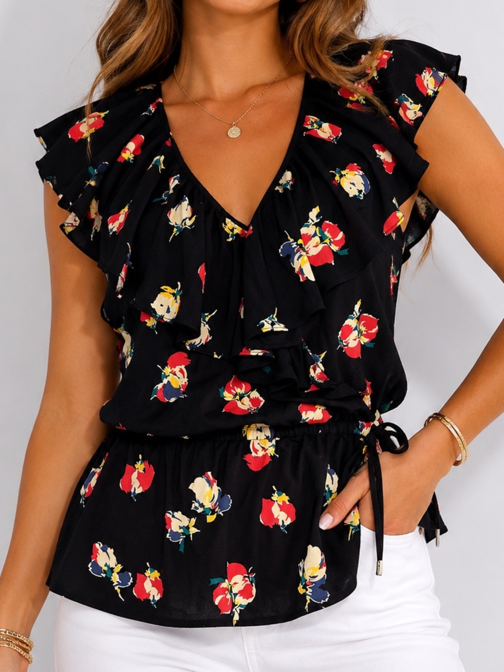 Lauren Ralph Lauren Ruffle-Trim Floral Peplum Top medium